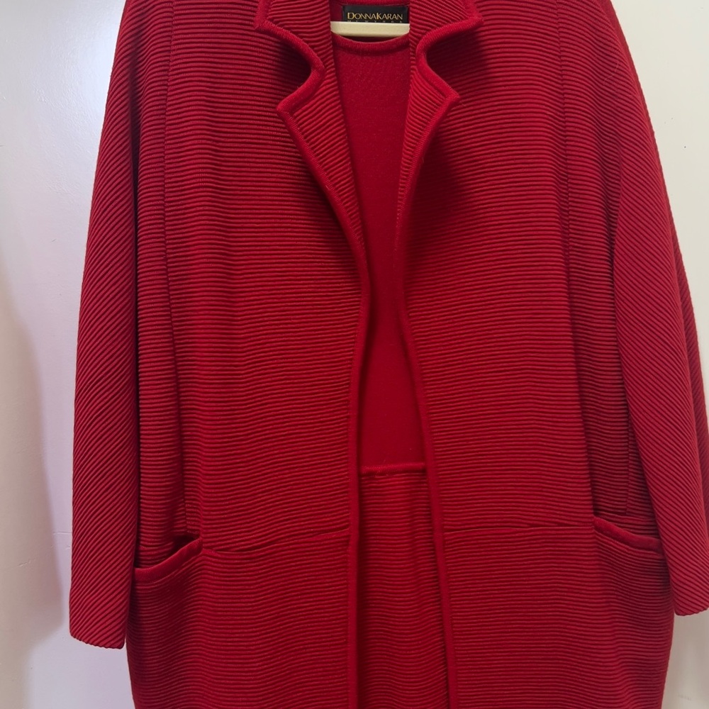 Donna Karan Vibrant Red Wool Knit Dress and Jacket